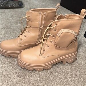 Tan Combat Boots with Side Pocket